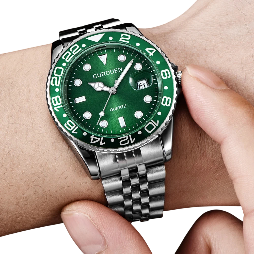 Men Famous Brand Watches Students Boys Fashion Stainless Steel Band Casual Calendar Quartz Watch Green Relogios Masculinos 2024
