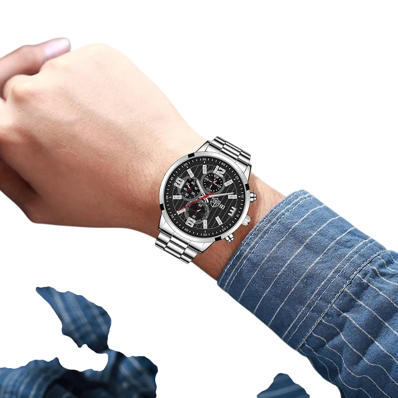 Mens Fashion Sports Watches For Men Business Stainless Steel Quartz Wristwatch Calendar Man Casual Leather Luminous Clock Watch