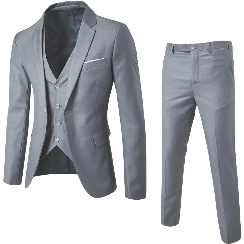 Men Three Piece Suit Formal Business Suit Pants Set Solid Color Slim Fit Turn Down Collar Anti Wrinkle Groom Wedding Suit