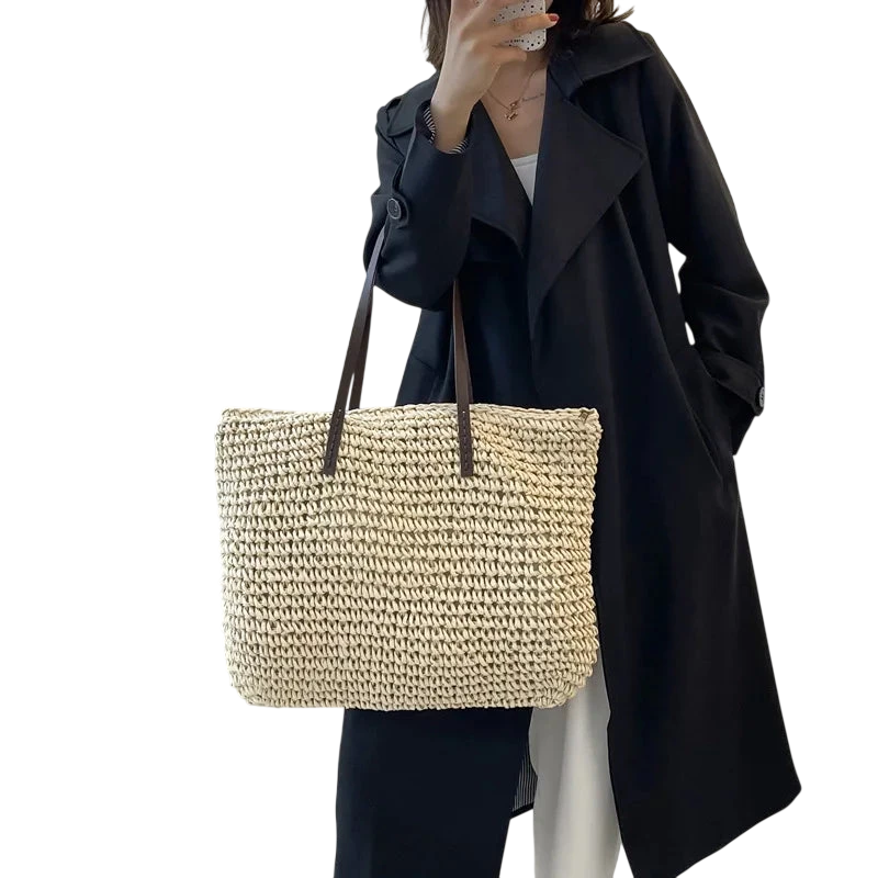 Women Handbag Summer Beach Bag Rattan Woven Handmade Knitted Straw Large Capacity Totes Leather Women Shoulder Bag Bohemia New