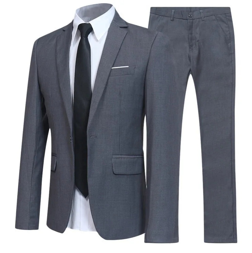 2026 Men's Two-piece Suits Solid Color Slim Fit Trendy Fashion Suit Groom's Wedding Business Formal Suit Oversized Suit S-6XL