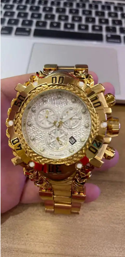 Men's Trend Watch Domineering Thick Large Dial Stainless Steel Chronograph Steel Belt Quartz Multifunctional Men's Trend Watch