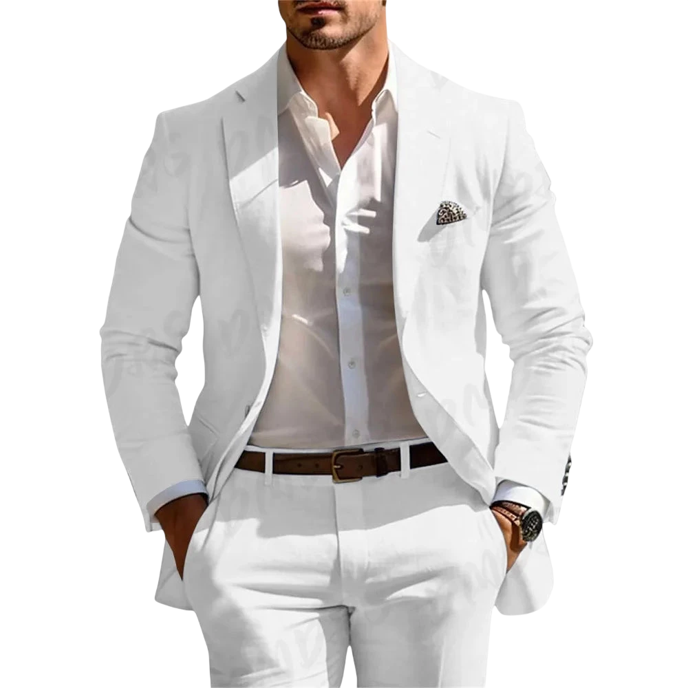 Classic Summer Mens Suit 2Pcs For Wedding Formal Solid Suit Including Jacket Pants For Party Classic Occasion Clothing