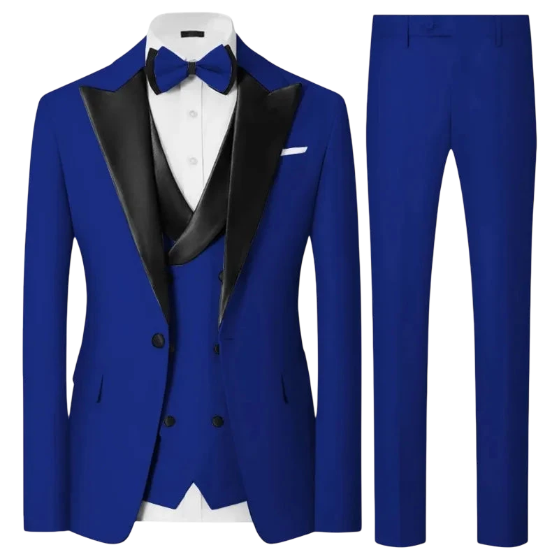 Luxury Menstuxedo 3 Piece Suitsatin Peak Lapel Blazer Waistcoat Pants Elegant Formal Outfit For Weddingpromgala