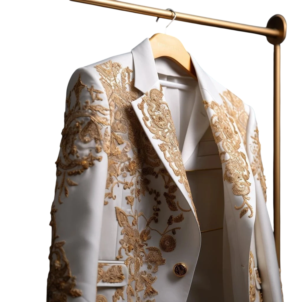 Fashion Wedding Mens Suit Gold Exquisite Embroider Business One Coat Tailor Made Groom Formal Occasions Size Customized