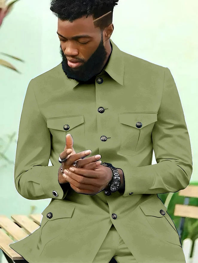 Suits for Men 2 Piece Fashion Stand Collar Single Breasted Suit Solid Color Wedding Tuxedo Business Casual Suit (Jacket+Pants)