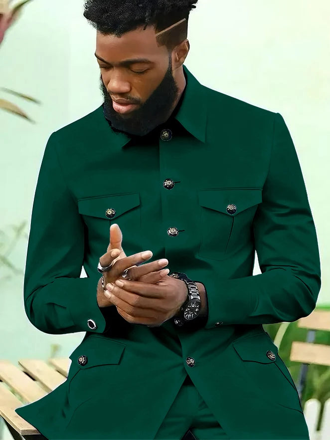 Suits for Men 2 Piece Fashion Stand Collar Single Breasted Suit Solid Color Wedding Tuxedo Business Casual Suit (Jacket+Pants)