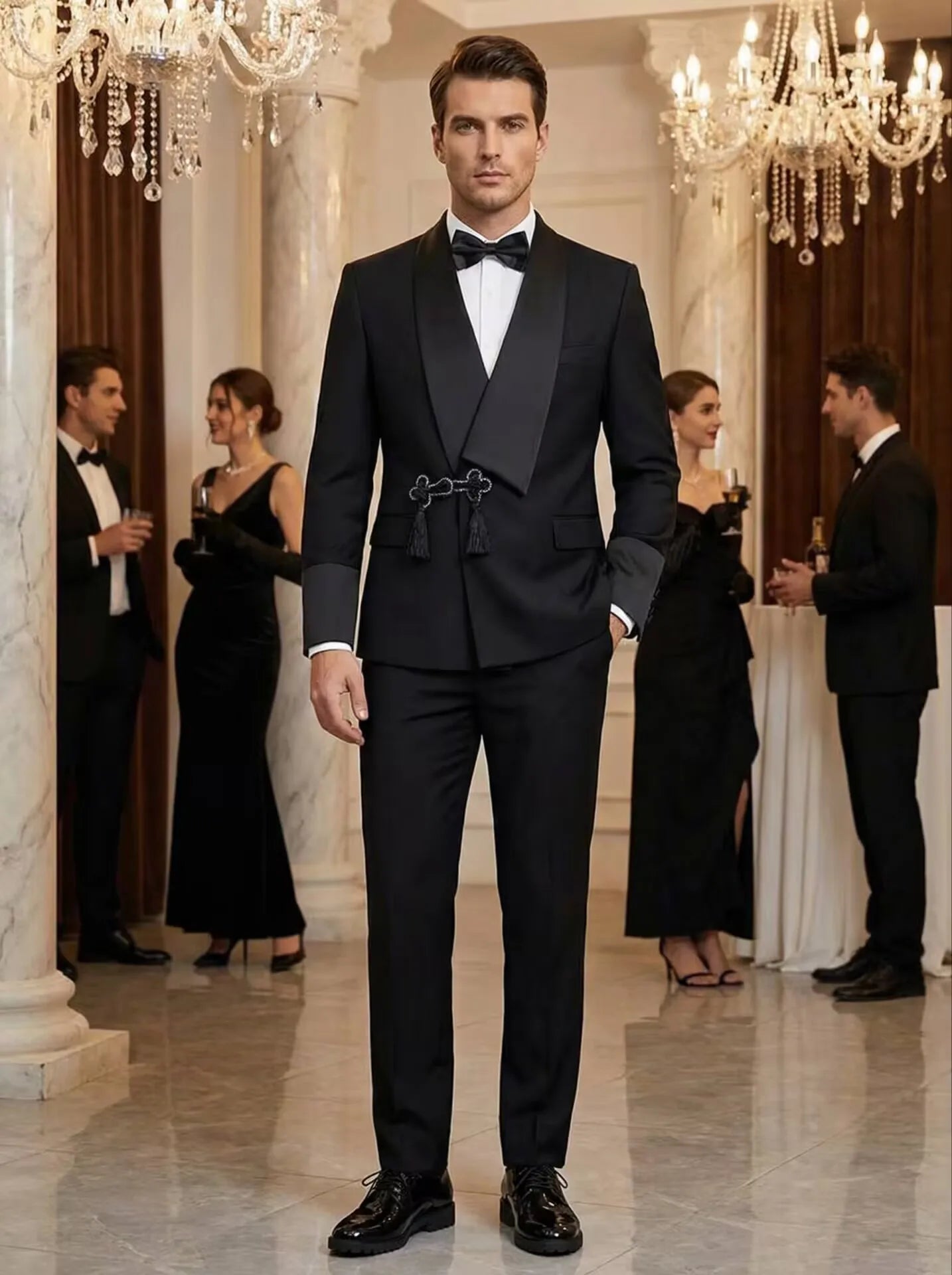 Modern Men's Slim Fit Tuxedo Suit with Tassel Shawl Collar High Quality Groom's Wedding Outfit Jacket And Pants Two-Piece Set