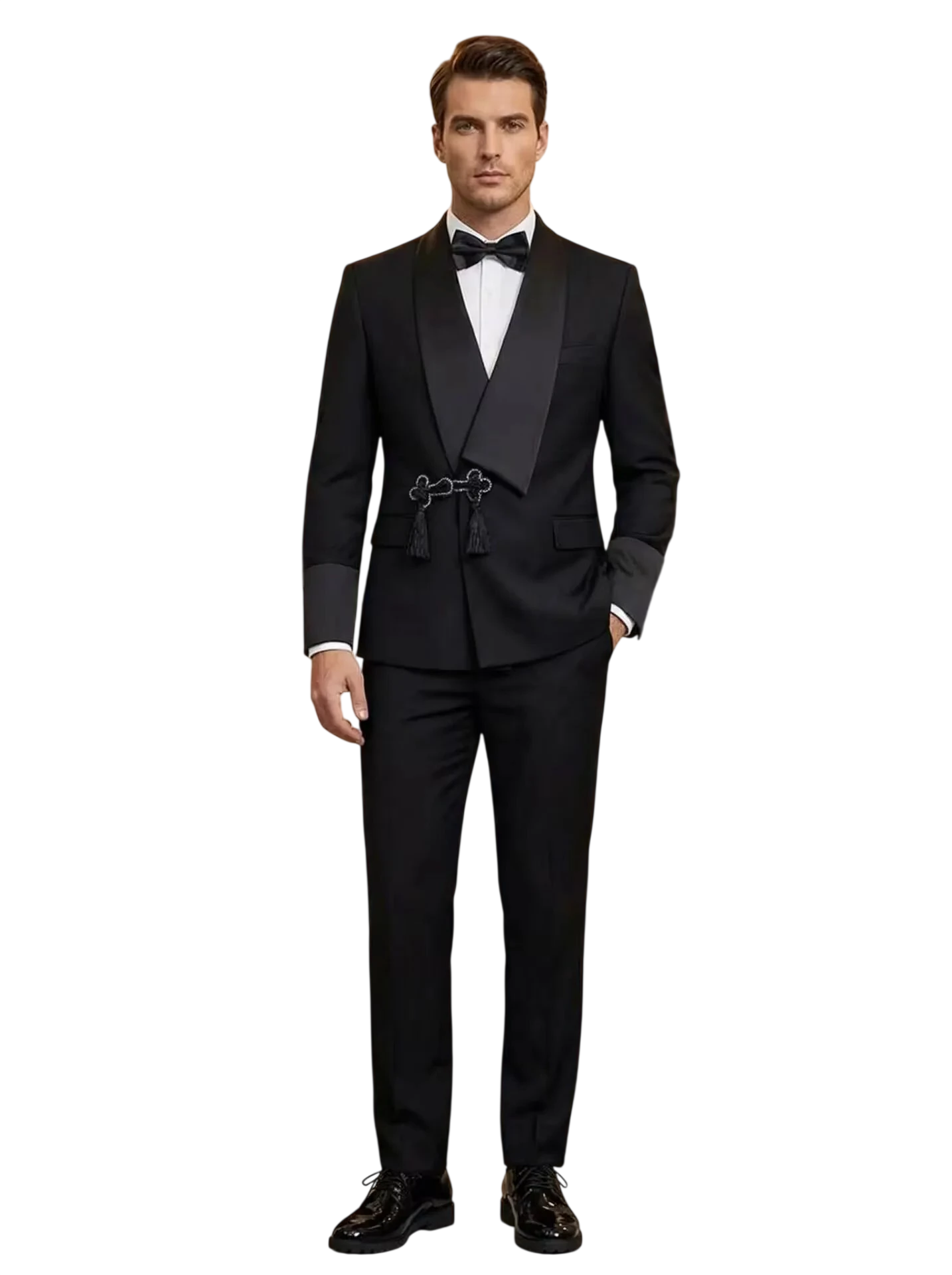Modern Mens Slim Fit Tuxedo Suit With Tassel Shawl Collar High Quality Grooms Wedding Outfit Jacket And Pants Two Piece Set