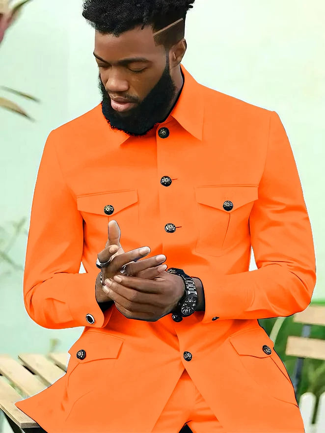 Suits for Men 2 Piece Fashion Stand Collar Single Breasted Suit Solid Color Wedding Tuxedo Business Casual Suit (Jacket+Pants)