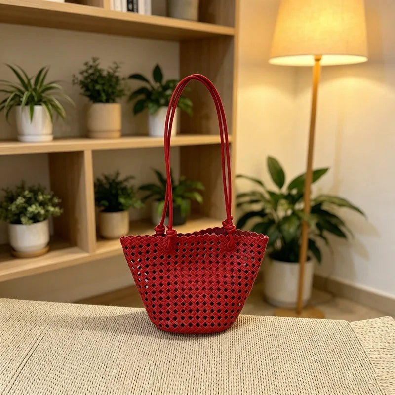Women's handbag shoulder bag，2026New fashionable and trendy versatile niche hollow woven bag, vegetable basket bag, hand-held un