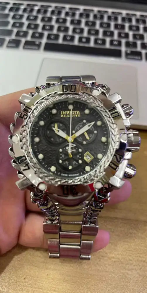 Men's Trend Watch Domineering Thick Large Dial Stainless Steel Chronograph Steel Belt Quartz Multifunctional Men's Trend Watch