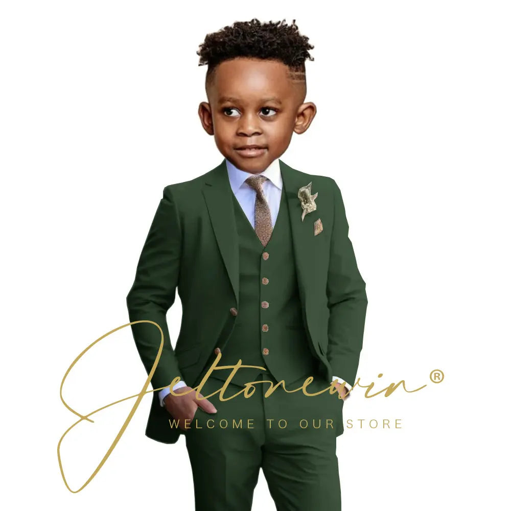 Suit Boys Wedding Tuxedo Beige Jacket Vest Pants 3 Piece Set Formal Clothes Holiday Party Blazer Kids Custom Outfit