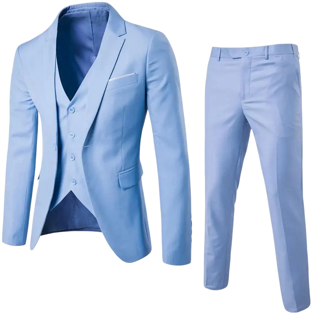 Men Three Piece Suit Formal Business Suit Pants Set Solid Color Slim Fit Turn Down Collar Anti Wrinkle Groom Wedding Suit