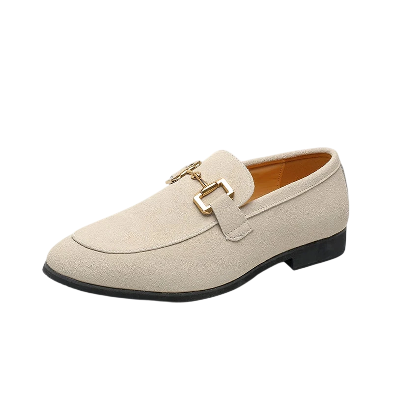 Fashion Brand Men Suede Leather Shoes Black Beige Horsebit Loafers Slip On Formal Mens Dress Shoes Wedding Office Casual Shoes