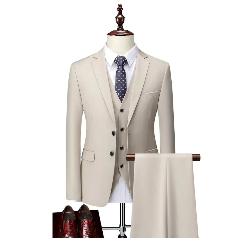 Men 3pcs/set Suits Slim Fit 2 Buttons Blazer Formal Business Jackets Korean Style Suit Vest Groom Wedding Prom Dinner Waistcoats