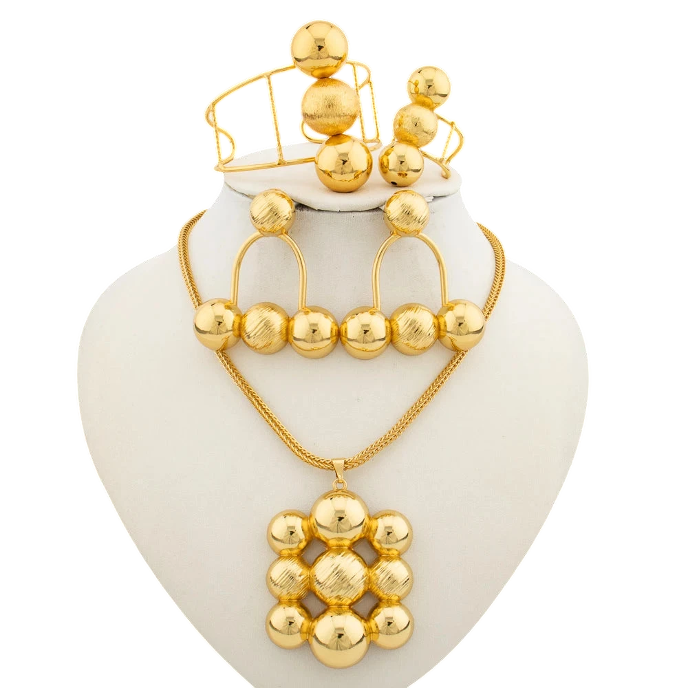 Jewelry Set For Women Luxury Pendant Necklace And Dangle Earrings Weddings Bridal Bangle Ring Set Gifts