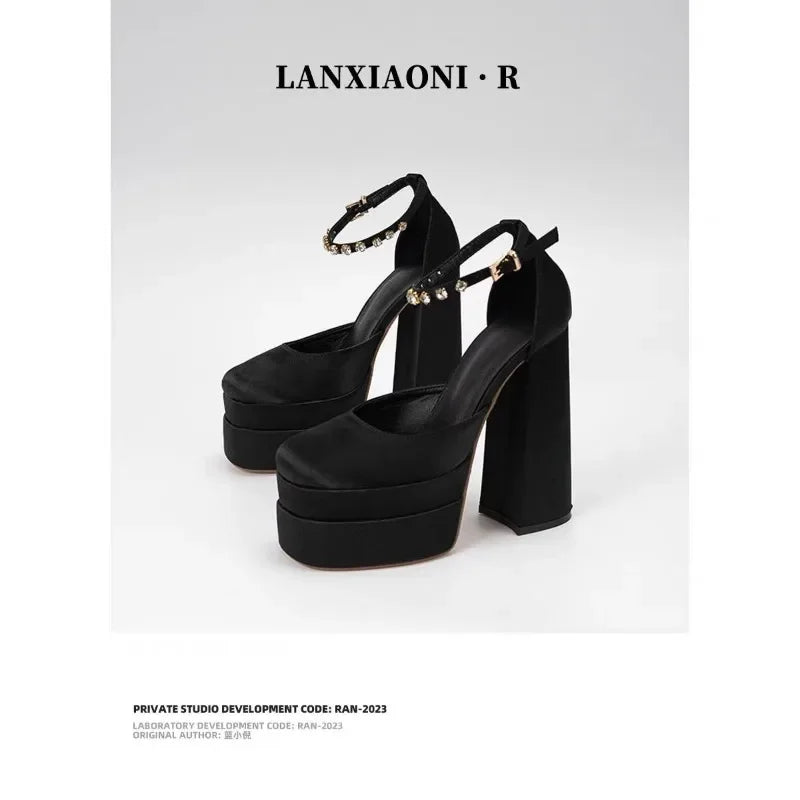 Women's Wedding Shoes Sexy Thick High Heels  Sole Black White Dress Party Wedding  Luxury Shoes  Zapatos De Mujer