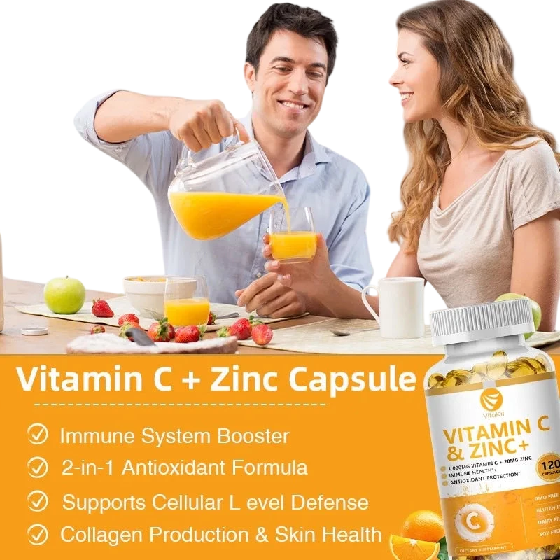 Vitakit Vitamin C 1000Mg With Zinc 20Mg 120 Capsules Vitamin Dietery Supplement Non Gmo Gluten Free Vegan