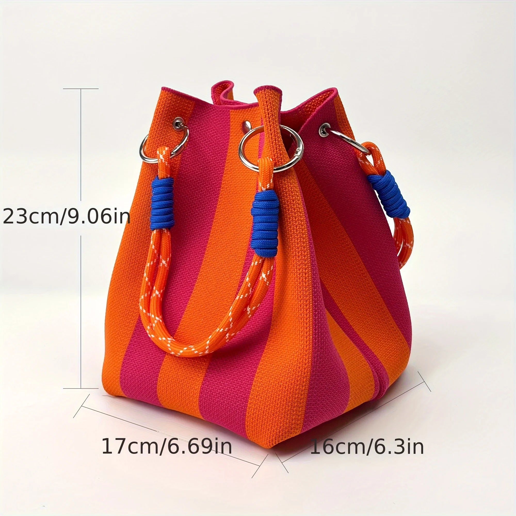 Striped handbag - Large capacity storage bag, versatile multi-color handbag, stylish bucket bag