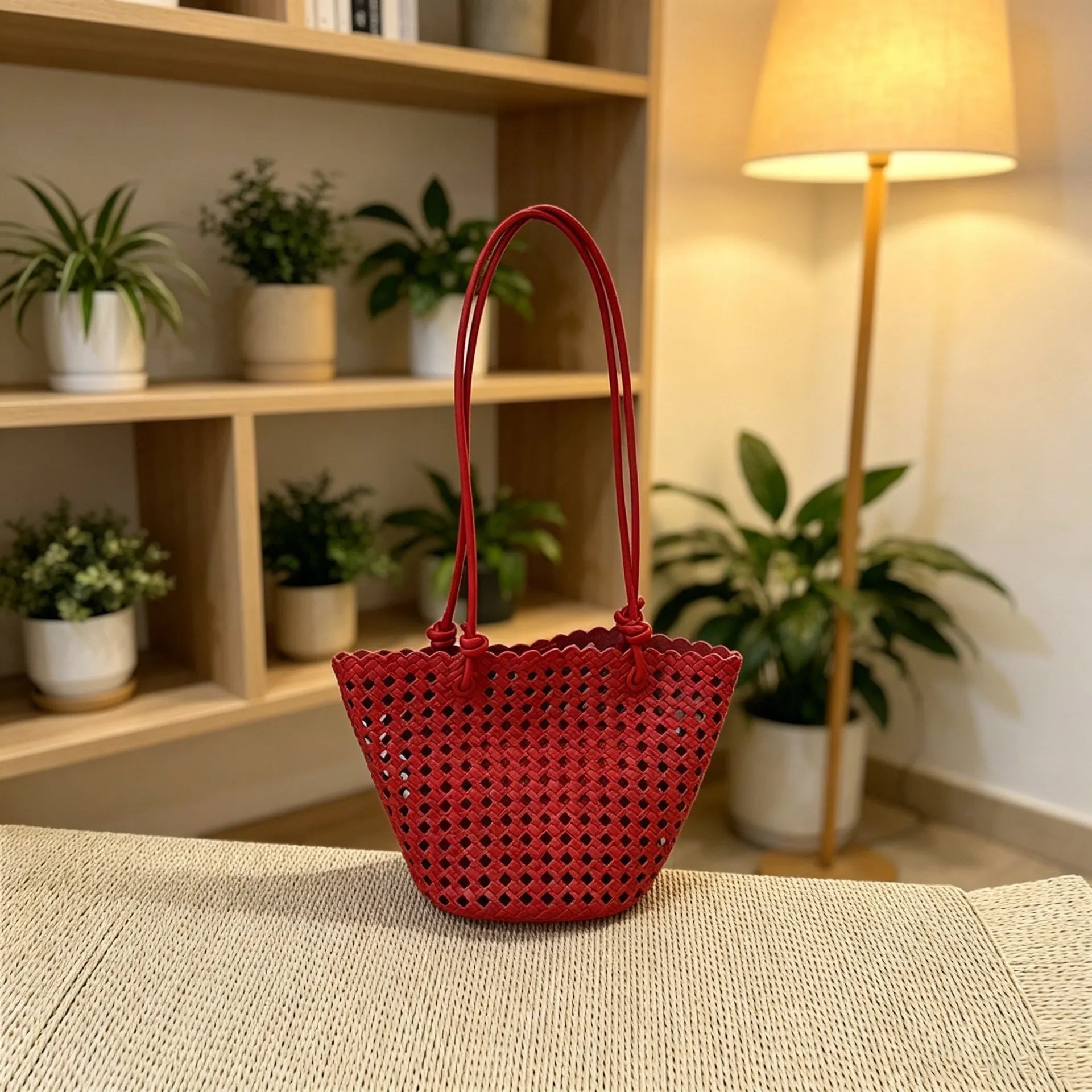 Women's handbag shoulder bag，2026New fashionable and trendy versatile niche hollow woven bag, vegetable basket bag, hand-held un