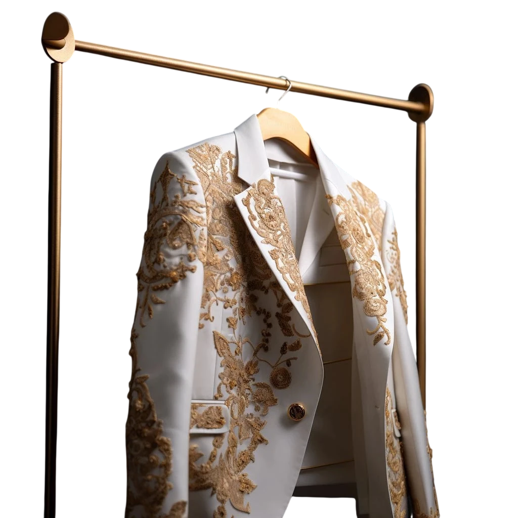 Fashion Wedding Mens Suit Gold Exquisite Embroider Business One Coat Tailor Made Groom Formal Occasions Size Customized