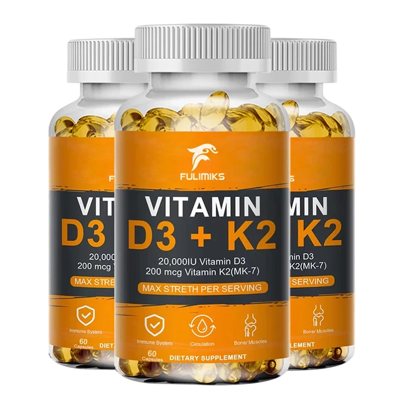 Vitamin D3 K2 Capsule 20 000 Iu Vitamin D3 Promotes Strong Bones Calcium Absorption Teeth Heart Cardiovascular Health