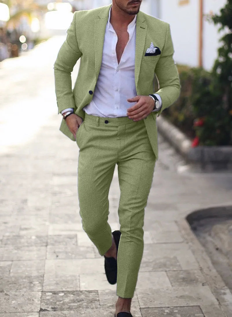2026 Men's Suit Sets Fashion Party Formal Business Outfit Solid Tuxedo Single Button Blazer+Pants Wedding Groom Dress Two-pieces