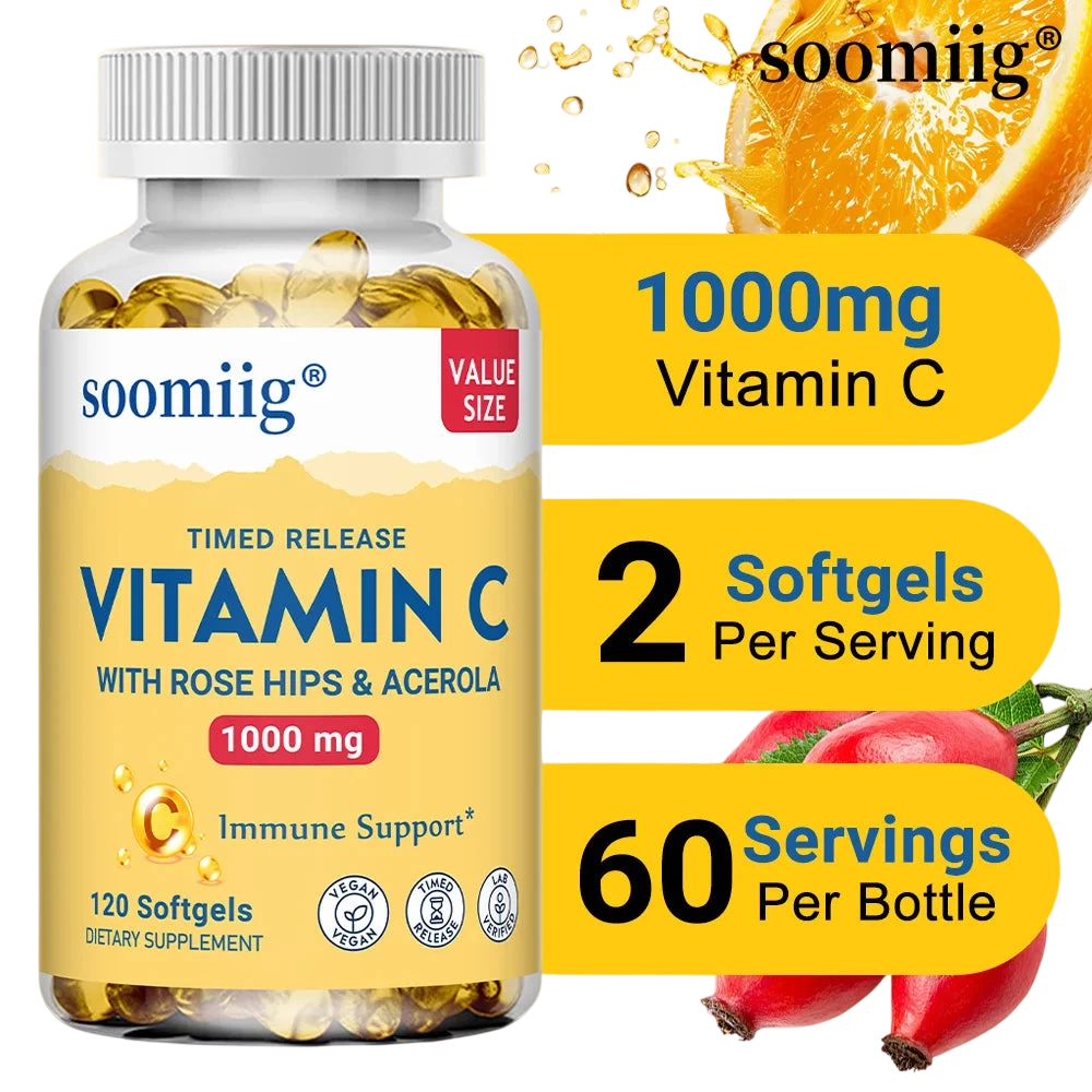 Vitamin C W Rose Hips Acerola 1000Mg Two Stage Timed Release Healthy Immune Function Skin Hair Nails Support Non Gmo