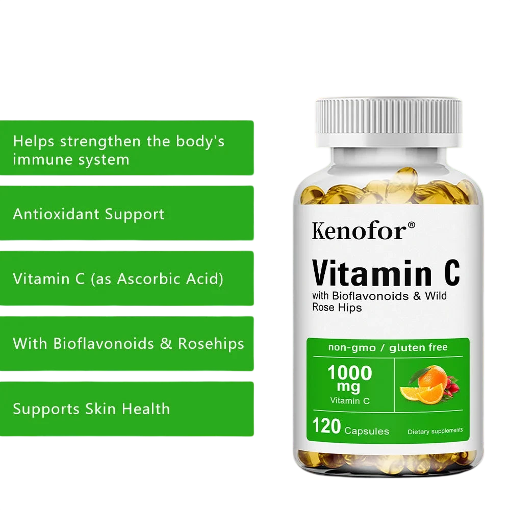 Vitamin C 1000Mg With Bioflavonoids Wild Rose Hips Supports Skin Health Antioxidant Immune System Health 120 Capsules