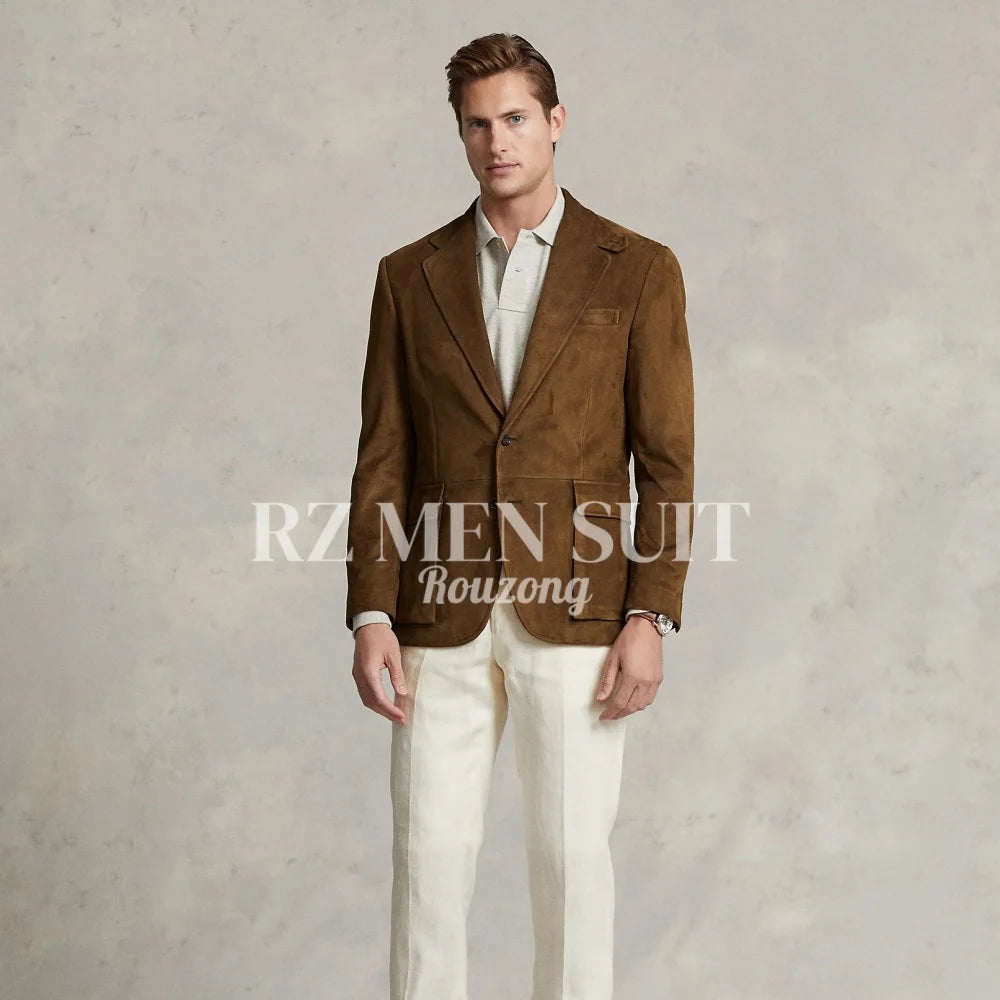 Men's Suit Suede Jacket Single Breasted Casual Suede Coat Casual Men Luxury Costume Jacket Wedding chaquetas hombre formal