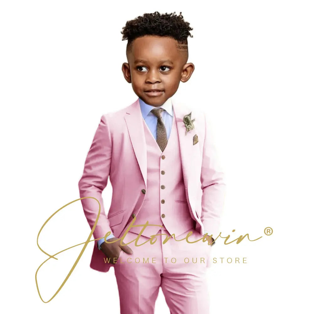 Suit Boys Wedding Tuxedo Beige Jacket Vest Pants 3 Piece Set Formal Clothes Holiday Party Blazer Kids Custom Outfit