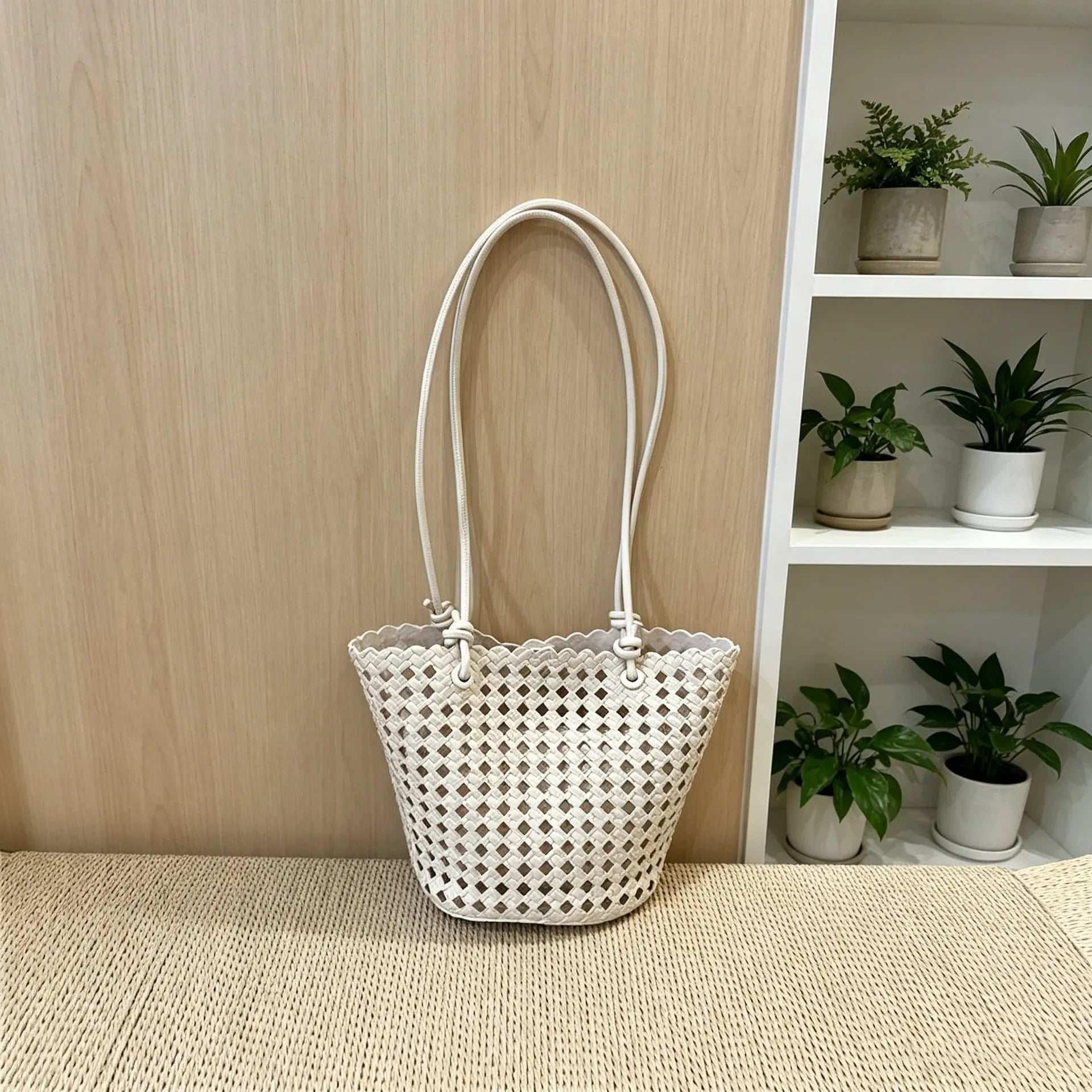 Women's handbag shoulder bag，2026New fashionable and trendy versatile niche hollow woven bag, vegetable basket bag, hand-held un