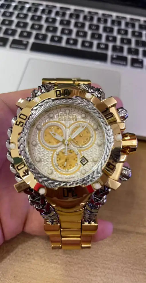 Men's Trend Watch Domineering Thick Large Dial Stainless Steel Chronograph Steel Belt Quartz Multifunctional Men's Trend Watch