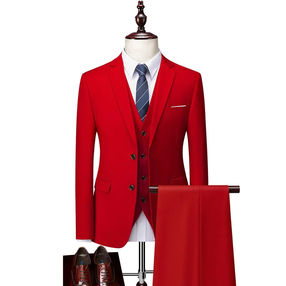 Men 3pcs/set Suits Slim Fit 2 Buttons Blazer Formal Business Jackets Korean Style Suit Vest Groom Wedding Prom Dinner Waistcoats