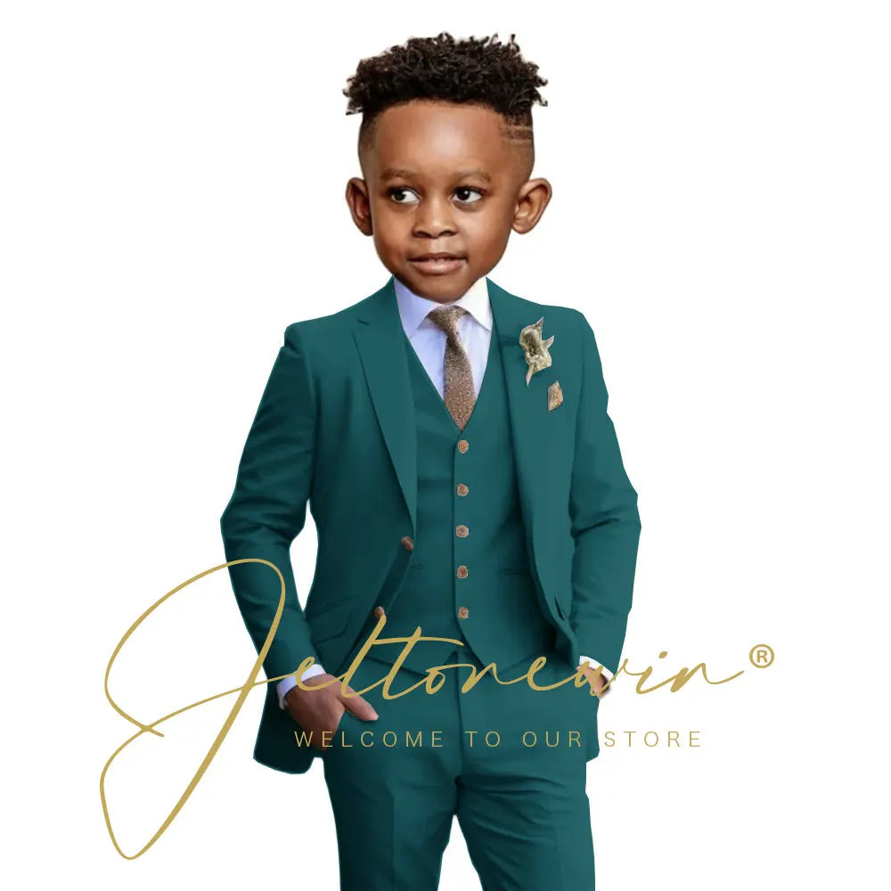 Suit Boys Wedding Tuxedo Beige Jacket Vest Pants 3 Piece Set Formal Clothes Holiday Party Blazer Kids Custom Outfit