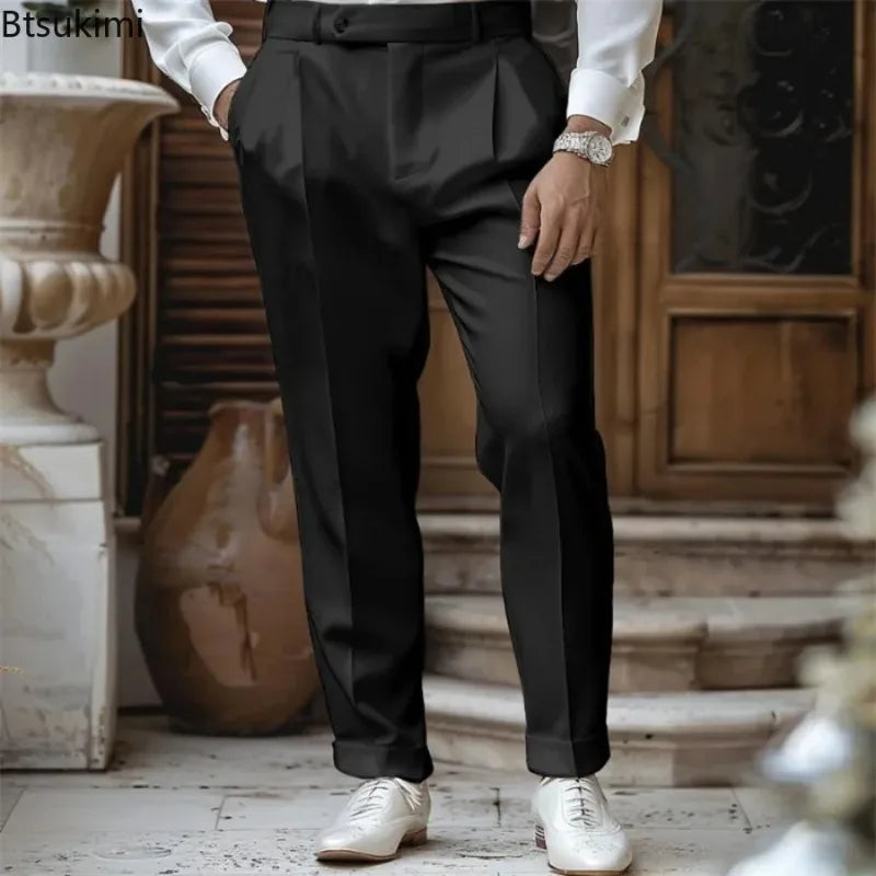 New Men's High-end Suit Pants Elegant Fashion Casual Party Dress Pants Spring Autumn Men Business Social Straight Formal Trouser
