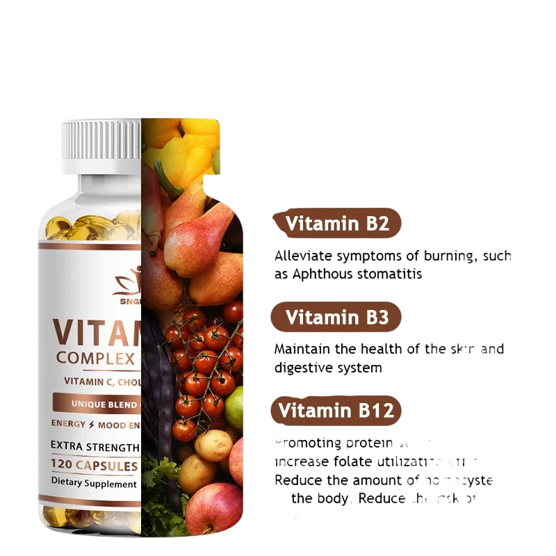 Efficient Vitamin B Complex Containing Vitamin C B1 B2 B3 B5 B6 B12 Biotin Natural Energy Complex