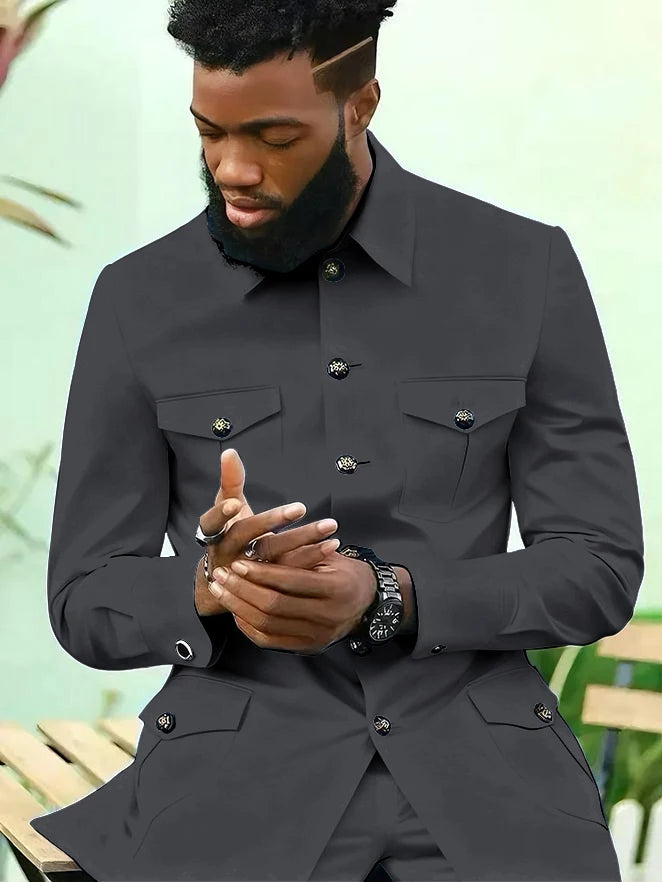 Suits for Men 2 Piece Fashion Stand Collar Single Breasted Suit Solid Color Wedding Tuxedo Business Casual Suit (Jacket+Pants)