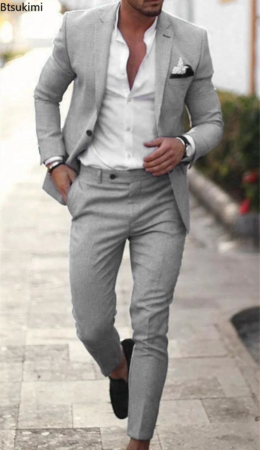 2026 Men's Suit Sets Fashion Party Formal Business Outfit Solid Tuxedo Single Button Blazer+Pants Wedding Groom Dress Two-pieces