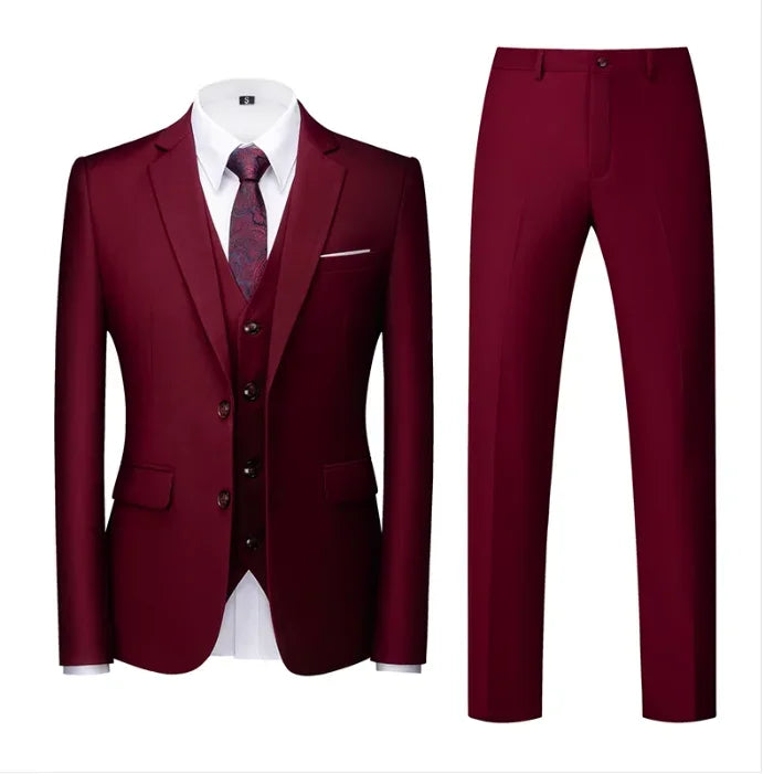 purple men's suit suit, suit and vest plus pants, fashionable and casual two-button three-piece suit,16colors , Asian Size M-6XL