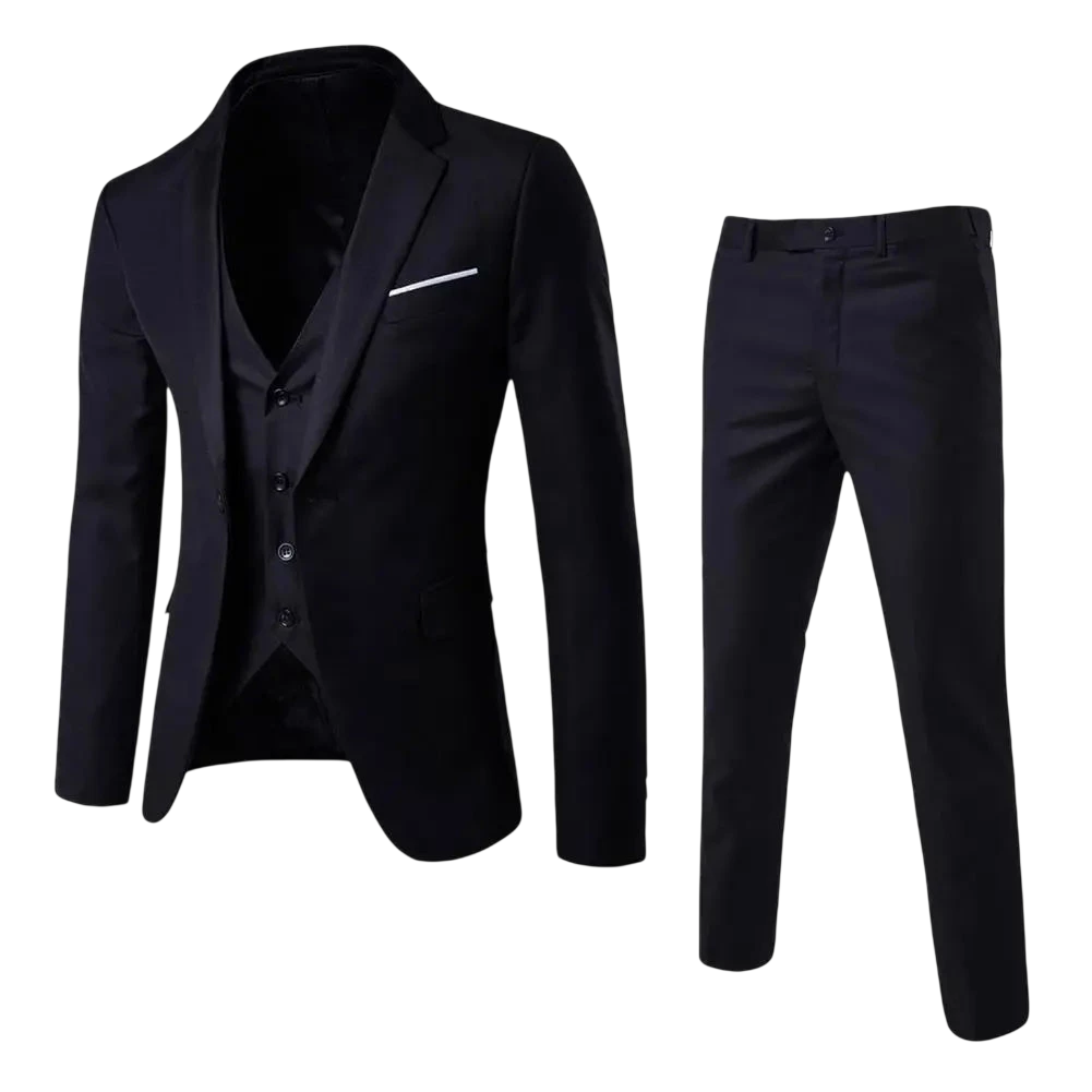 Men Three Piece Suit Formal Business Suit Pants Set Solid Color Slim Fit Turn Down Collar Anti Wrinkle Groom Wedding Suit