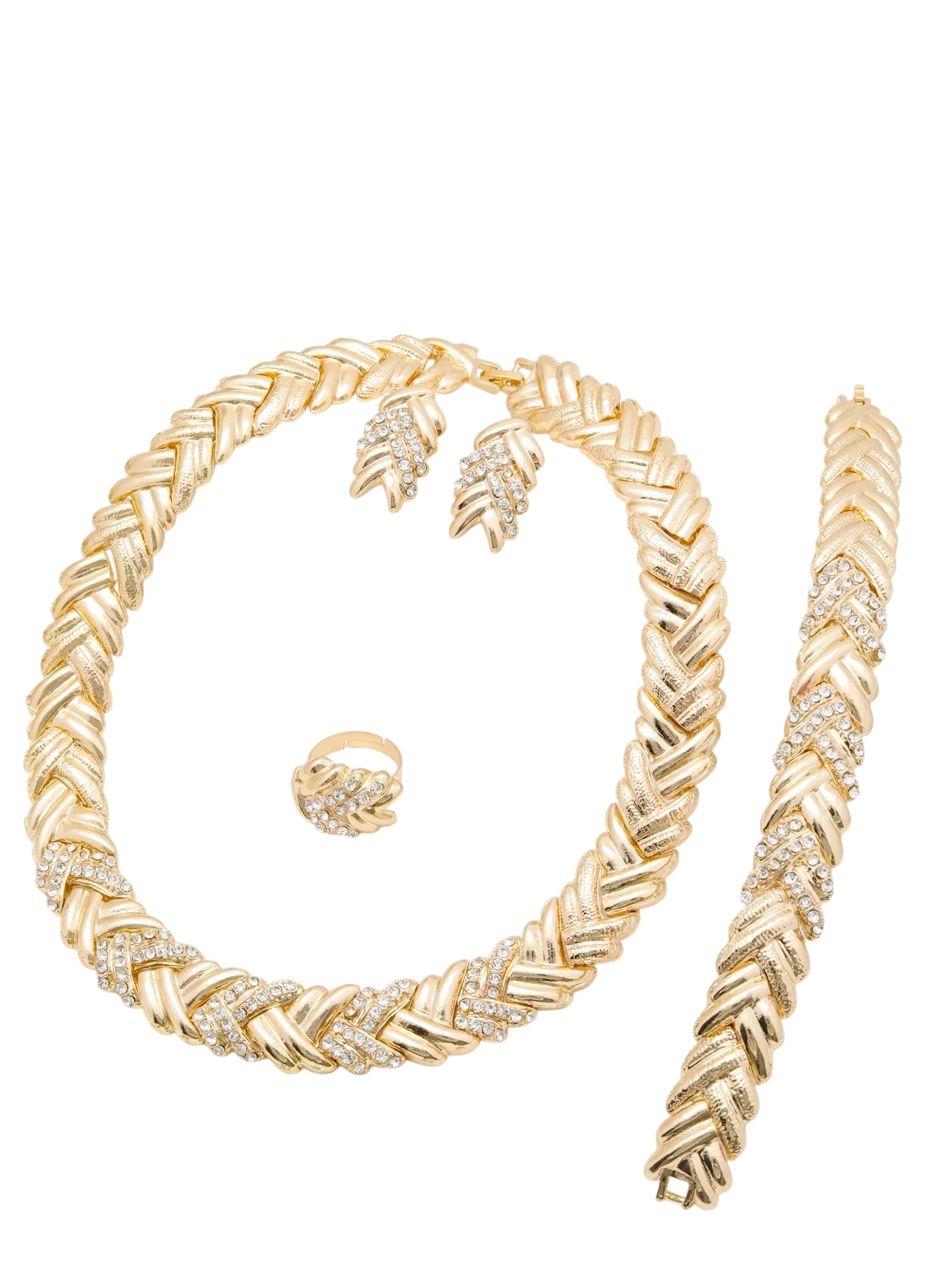 Dubai Jewelry Set For Woman 18K Gold Plated Luxury Necklace Earrings Bracelet And Ring Set Jewelry Wedding Party Trending