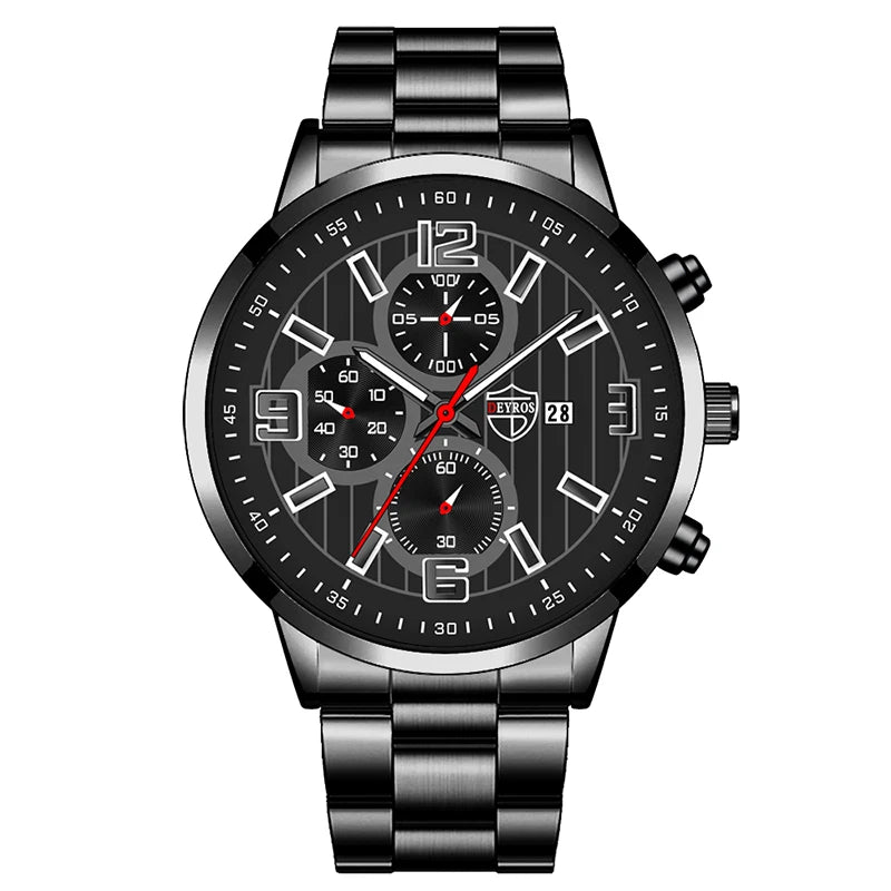 Men's Fashion Sports Watches for Men Business Stainless Steel Quartz Wristwatch Calendar Man Casual Leather Luminous Clock Watch