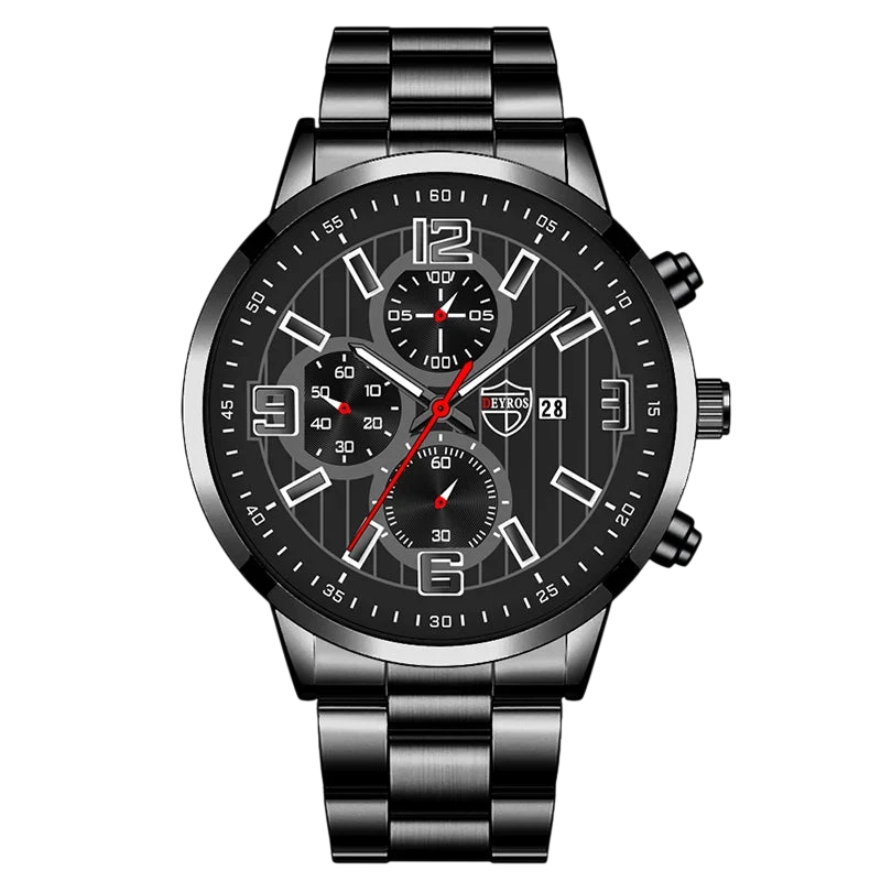 Mens Fashion Sports Watches For Men Business Stainless Steel Quartz Wristwatch Calendar Man Casual Leather Luminous Clock Watch