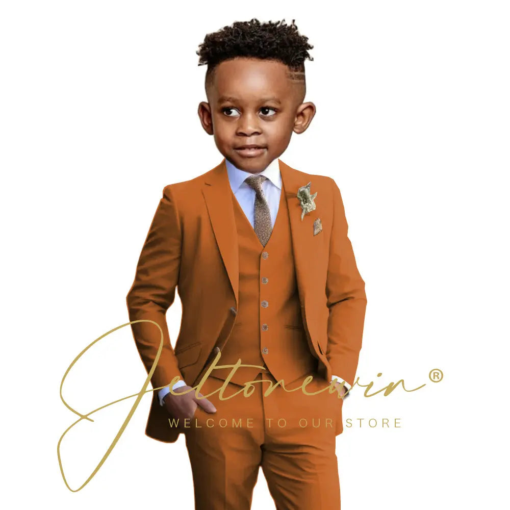 Suit Boys Wedding Tuxedo Beige Jacket Vest Pants 3 Piece Set Formal Clothes Holiday Party Blazer Kids Custom Outfit