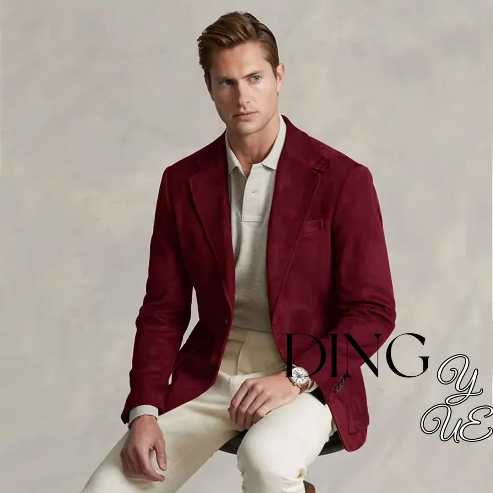 Men's Suit Suede Jacket Single Breasted Casual Suede Coat Casual Men Luxury Costume Jacket Wedding chaquetas hombre formal