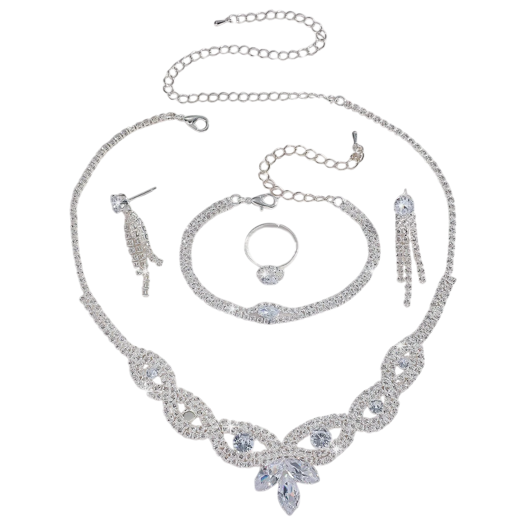 Jewelry Wholesale Fashion New Necklace Earrings Bracelet Ring Set Shiny Bride Jewelry Two Piece Set With Accessories