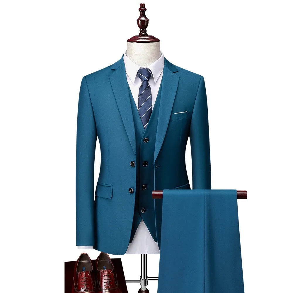 Men 3pcs/set Suits Slim Fit 2 Buttons Blazer Formal Business Jackets Korean Style Suit Vest Groom Wedding Prom Dinner Waistcoats