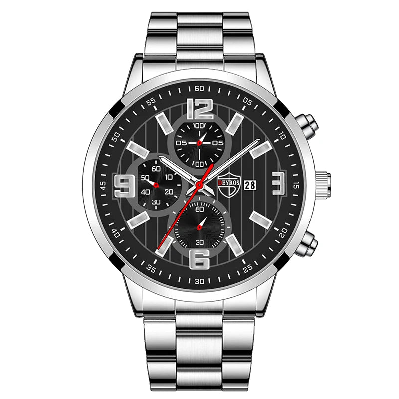 Men's Fashion Sports Watches for Men Business Stainless Steel Quartz Wristwatch Calendar Man Casual Leather Luminous Clock Watch